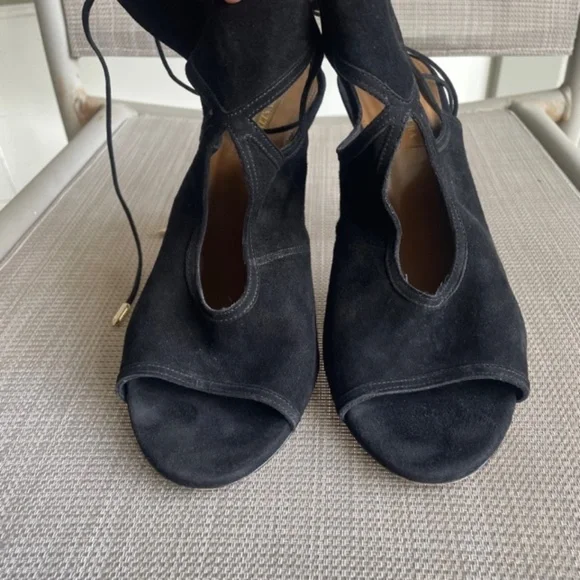 Aquazzura Black Suede Cut Out "Sexy Thing" Heels - Picture 9 of 13